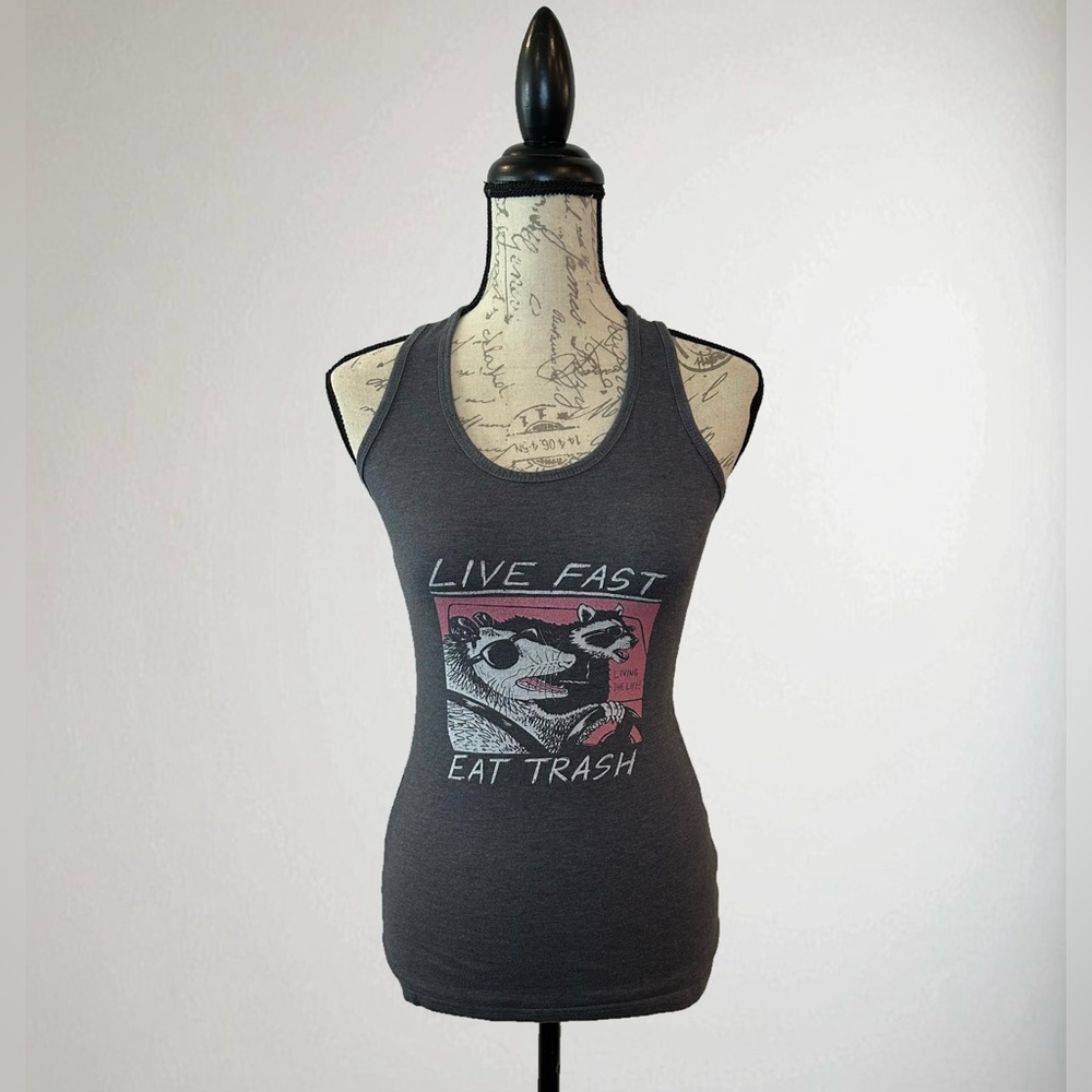 Funny “Life Fast Eat Trash” Graphic Racerback Tank Top